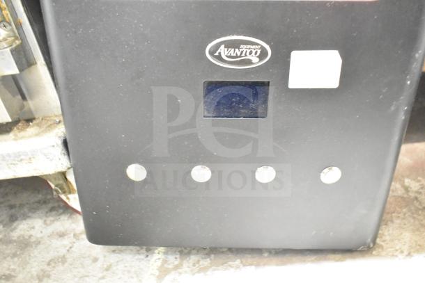 Avantco 177PBD3 powdered cappuccino/hot chocolate machine, 120 Volts, 1 Phase, black with control buttons, Avantco logo visible.