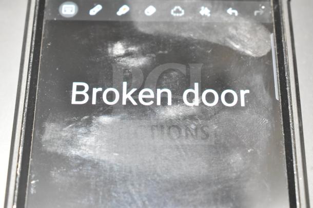 Avantco 177PBD3 cappuccino machine with broken door; 120 volts, 1 phase. Condition issue noted on display.