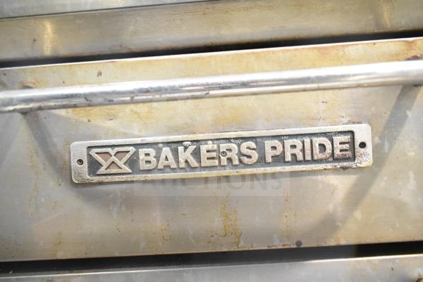 Bakers Pride DS-805 commercial single deck pizza oven, natural gas powered, visible brand plate, used condition.