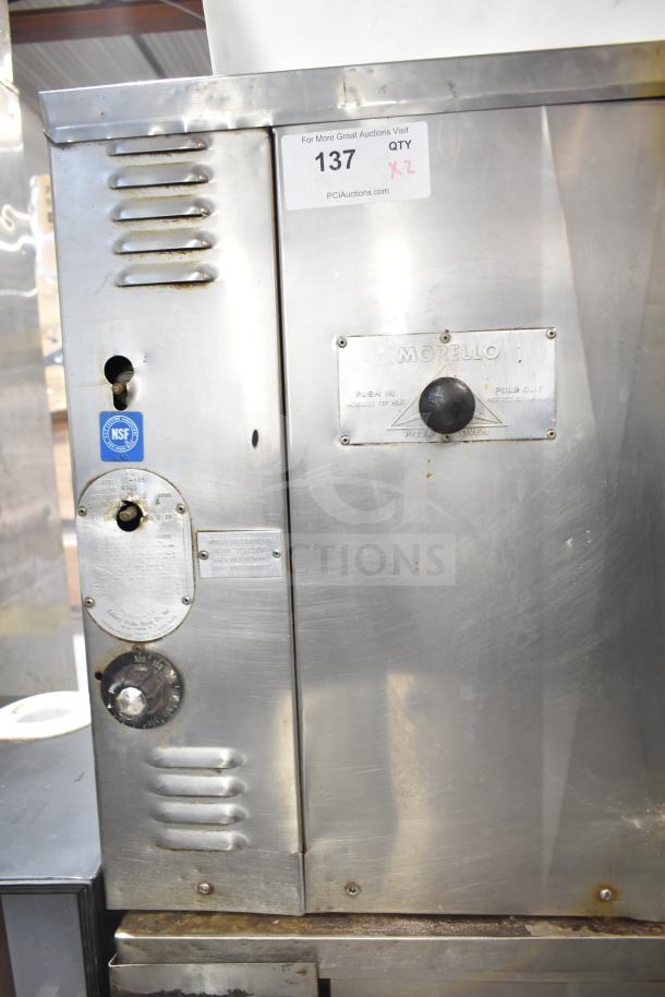 Bakers Pride DS-805 commercial pizza oven, stainless steel, natural gas, NSF certified, visible controls and markings.
