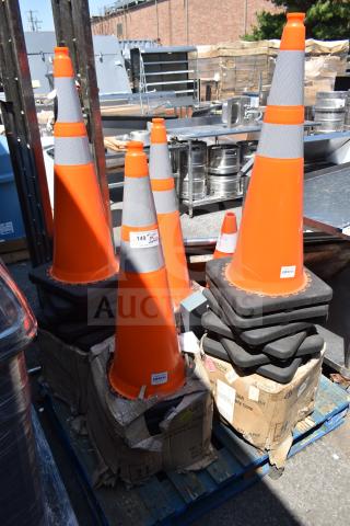 24 orange PVC reflective traffic safety cones, 36 inches tall, model CTC36R, in good condition with visible labels.