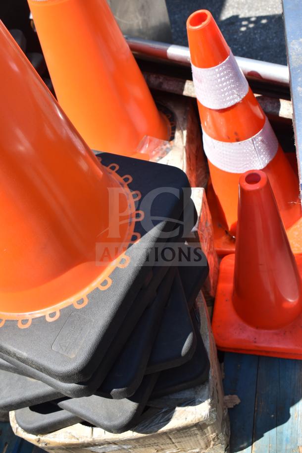 Orange PVC reflective traffic safety cones, model 24 CTC36R, 36 inches tall. Durable and stackable, excellent condition.