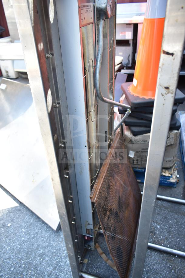 Over shelf with Hatco Glo Ray food warming strip, stainless steel frame, used condition, electrical connection visible.