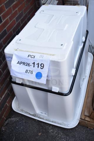 Lavex 16 cu ft white trash cart tub, 1000 lb capacity, model 47516RHWHTUB, scratch and dent condition, labeled PCI APR26-119.