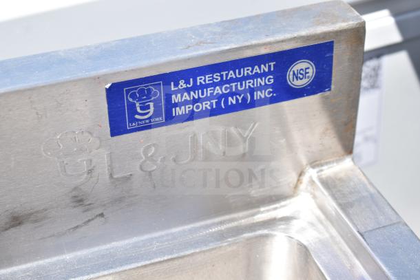 Commercial Ice Bin by L&J Restaurant Manufacturing, embossed with "L&J NY," NSF certified, stainless steel, good condition.
