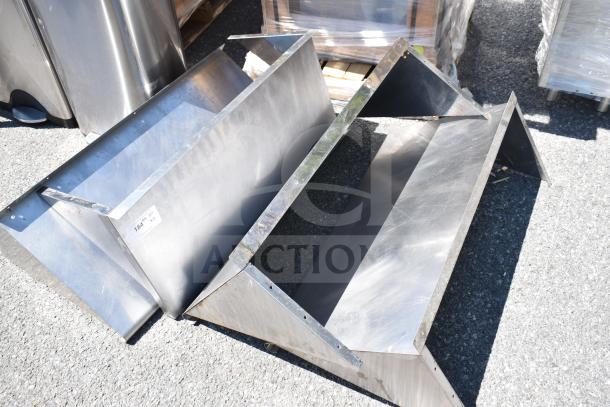 Stainless steel wall mount shelves, set of four, includes tag marked "184", in good used condition.