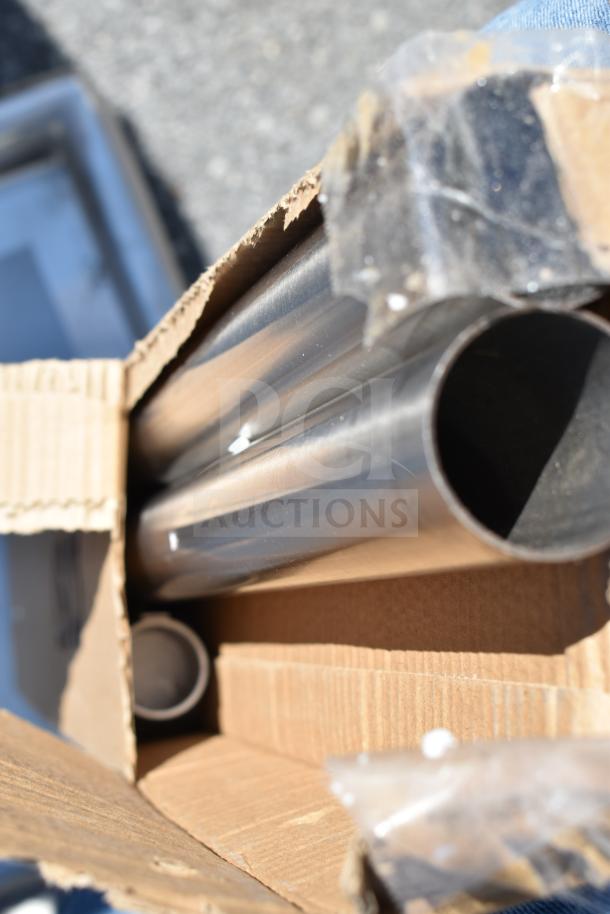 Brand new Regency 600CDT36R 16 Gauge Clean Dish Table with right drainboard, exposed metal parts in packaging.