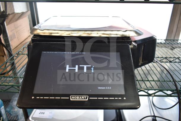 Hobart HTi commercial countertop food portioning scale, 120/208-240V, 1 phase, tested and working, Version 3.5.0 on display.