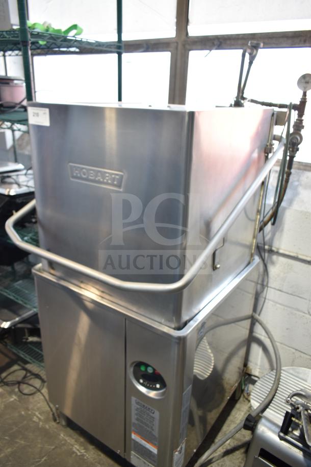 Hobart Commercial Corner Pass Through Dishwasher, stainless steel, with control panel and Hobart branding.