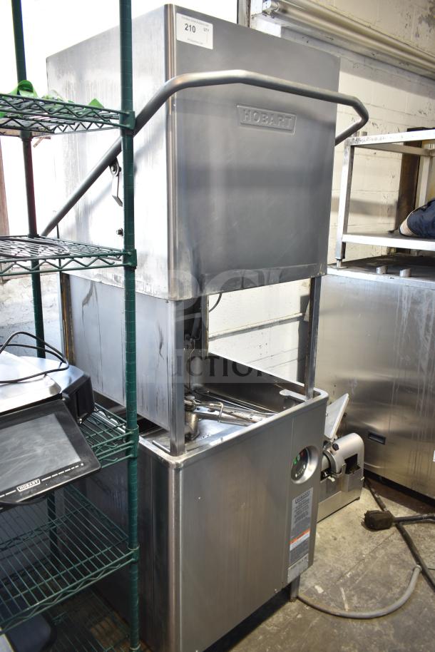 Hobart Commercial Corner Pass Through Dishwasher, stainless steel, good condition, visible Hobart logo, item tag 210.