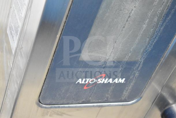 Alto Shaam CTP10-10E stainless steel convection oven, visible logo, includes equipment stand, runs on 208/240V, 3 phase.
