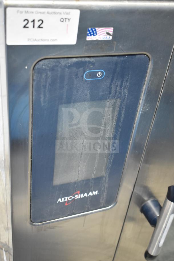 Alto Shaam CTP10-10E stainless steel combi convection oven, touchscreen panel, model CTP10-10E, with equipment stand.