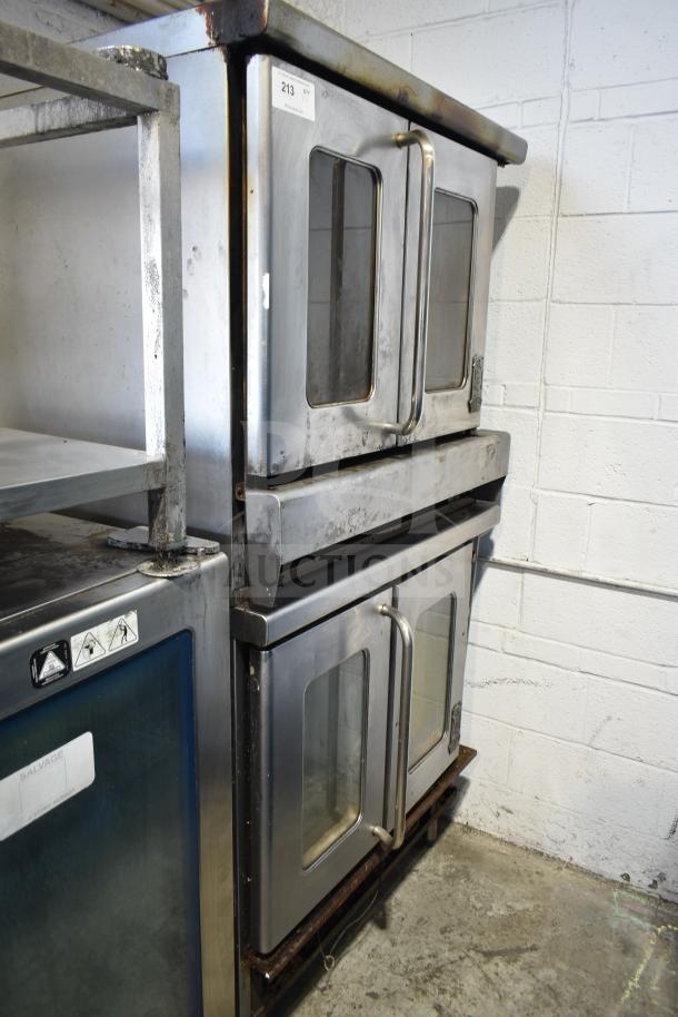 2 Montague full-size convection ovens with view-through doors, thermostatic controls; used condition, visible wear.