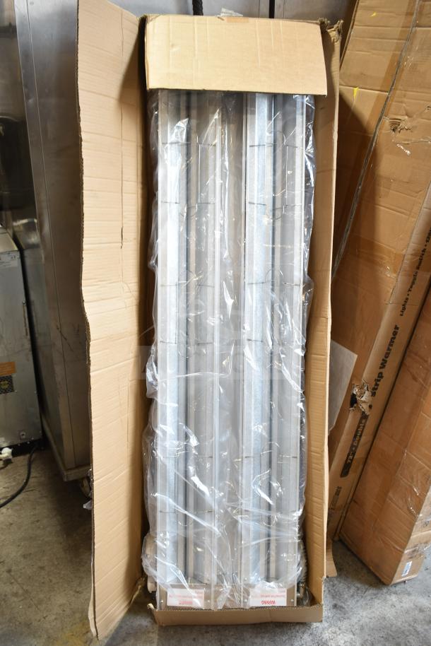 Brand new ServIt 423SW60INHDBLA 60" double strip warmer in box, dual adjustable controls, 120V, visible packaging scratches.