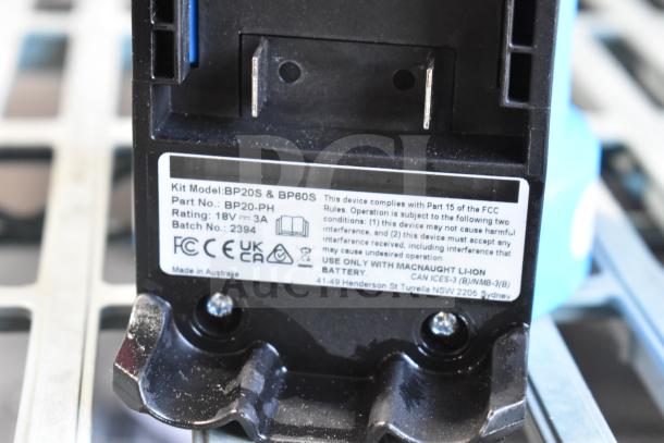 BRAND NEW Macnaught BP20-PH BOP Power Head, 18V, 3A, Batch No: 2394, slight scratches, compliance labels visible.