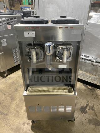 Taylor 342D-27 commercial stainless steel frozen drink machine, dual flavor capability, floor standing, on casters, 208-230V.