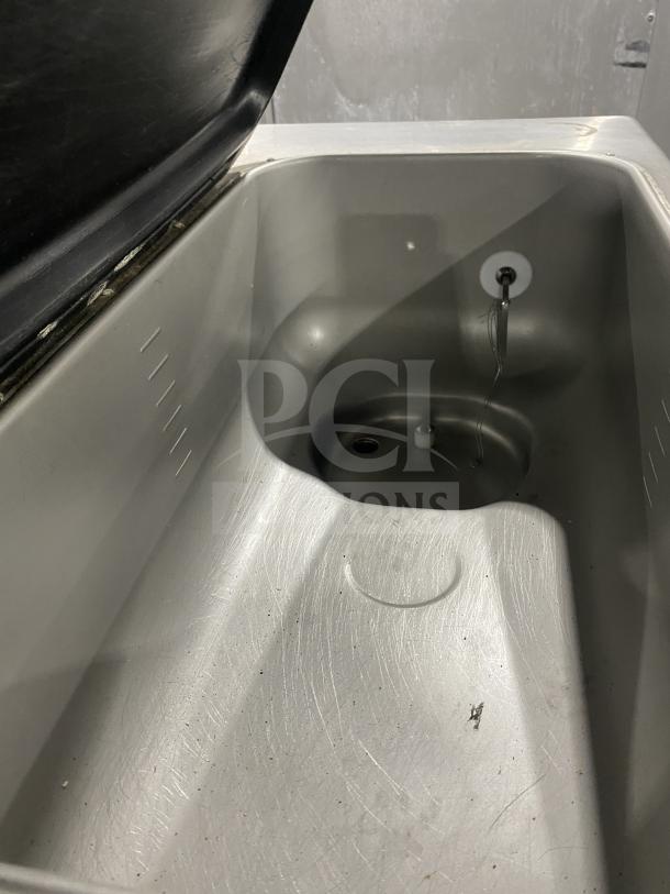 Taylor 342D-27 stainless steel floor standing frozen drink machine interior. Visible wear; model supports dual flavors.