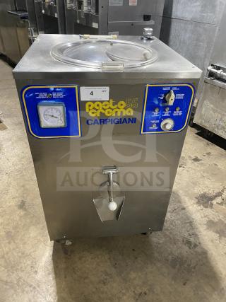 Carpigiani PASTOCREMA 55 cream cooker/pasteurizer, stainless steel, 220V, 3 phase, on casters, features control panel.