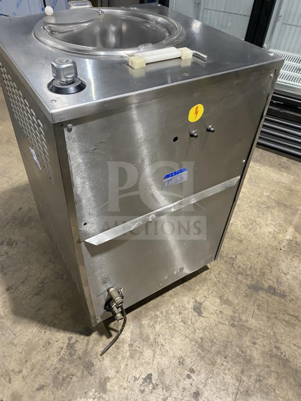 Carpigiani PASTOCREMA 55 stainless steel cream cooker/pasteurizer, 220V, 3-phase, on casters, good condition with handle and spout.