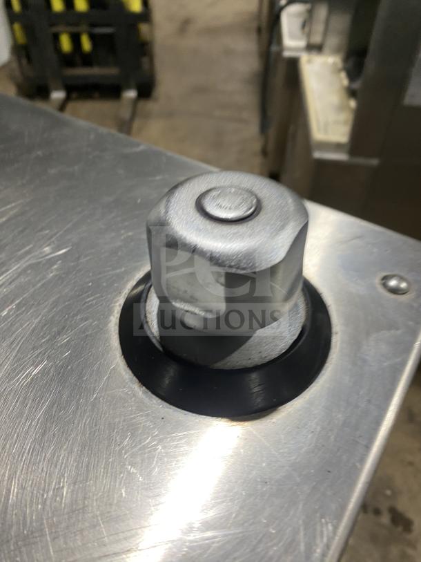 Carpigiani Pastocrema 55 cream cooker/pasteurizer, stainless steel, electric, 220V, 3-phase, on casters, close-up of knob.