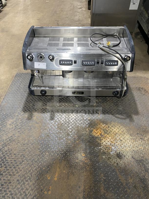 Danesi CONTROL 3 GR commercial espresso machine, stainless steel, 3-group, with porta filter handles, 220V, good condition.