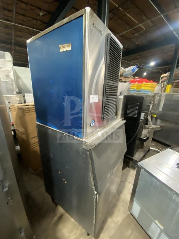 Hoshizaki KM-515MAH ice maker, stainless steel, air-cooled, crescent-cube style, 115-120V, on legs, used condition.