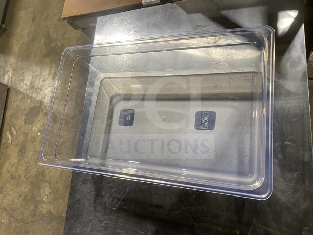 Clear 20.6 Qt FOH Drinkwise pan, commercial use, excellent condition; features FOH logo embossed on base.