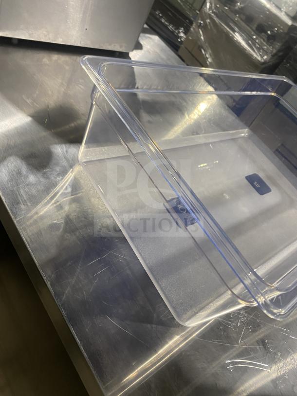 FOH Commercial Clear 20.6 Qt Drinkwise Pan, excellent condition, transparent plastic, brand label visible.