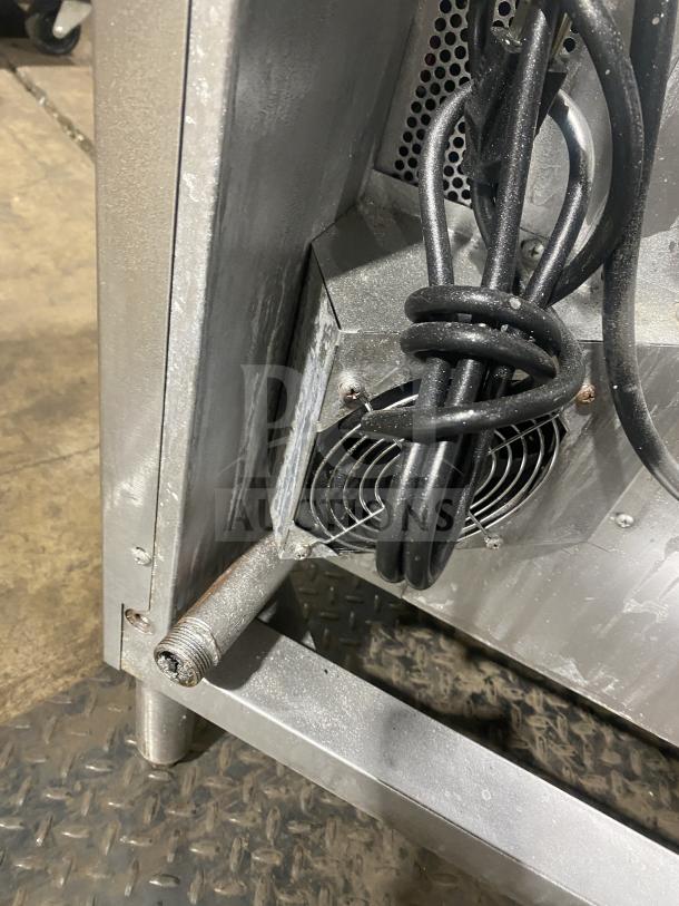 Blodgett commercial stainless steel double stacked convection oven, gas powered, Energy Star certified, with wired rack and legs.