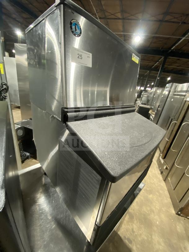 Hoshizaki KM-231BAJ stainless steel undercounter ice machine with 80 lb. storage bin and top-hinged access.