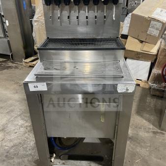 Cornelius CB2323AHK8 commercial beverage dispenser and ice bin combo, stainless steel, electric, on legs, 115V, 7 dispensers.
