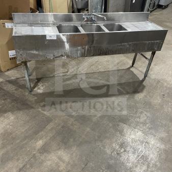 Amazing! Commercial Stainless Steel Heavy Duty 3-Compartment Bar Sink! On Legs!