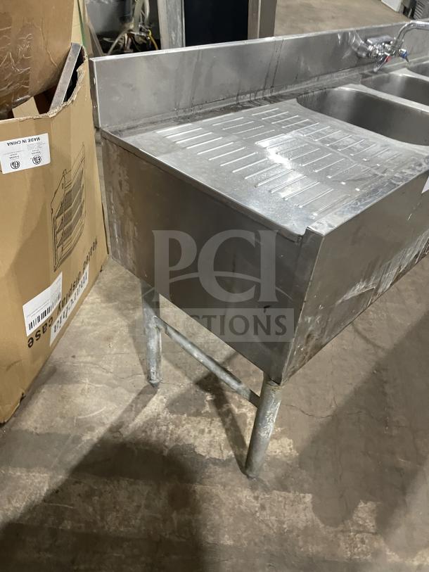 Jimex commercial stainless steel 3-compartment bar sink with legs, heavy-duty construction, lightly used condition.