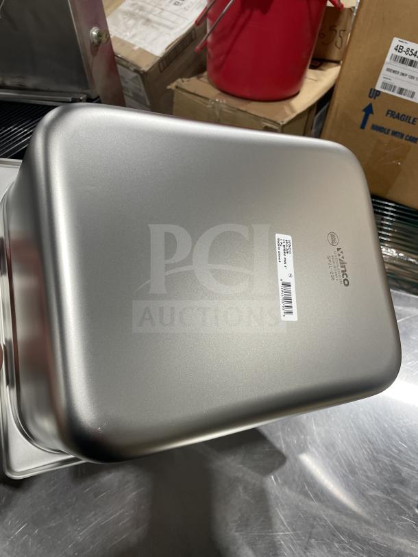 Winco SPJL-206 half-size stainless steel steamtable pan, 6" deep, anti-jam design, new condition, visible label.