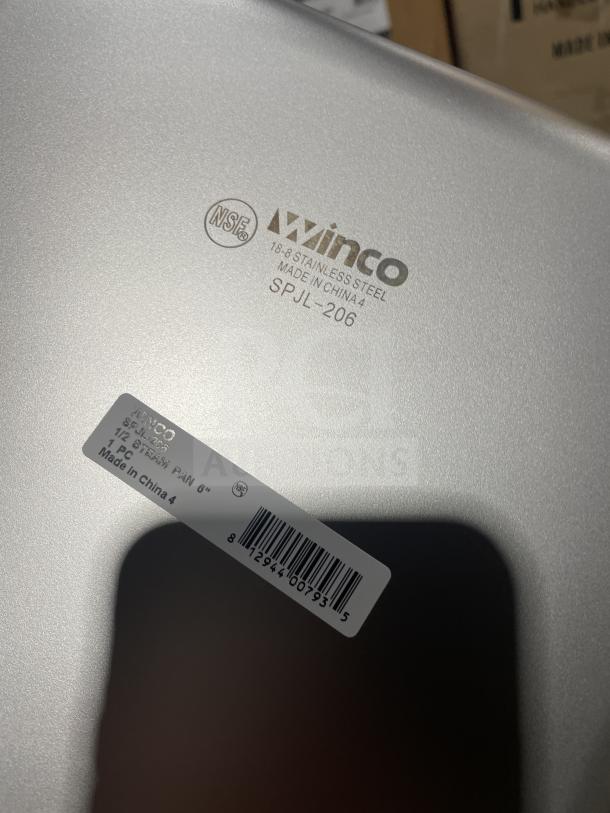 Winco stainless steel half-size 6" deep anti-jam steamtable pan, model SPJL-206, brand new with label.