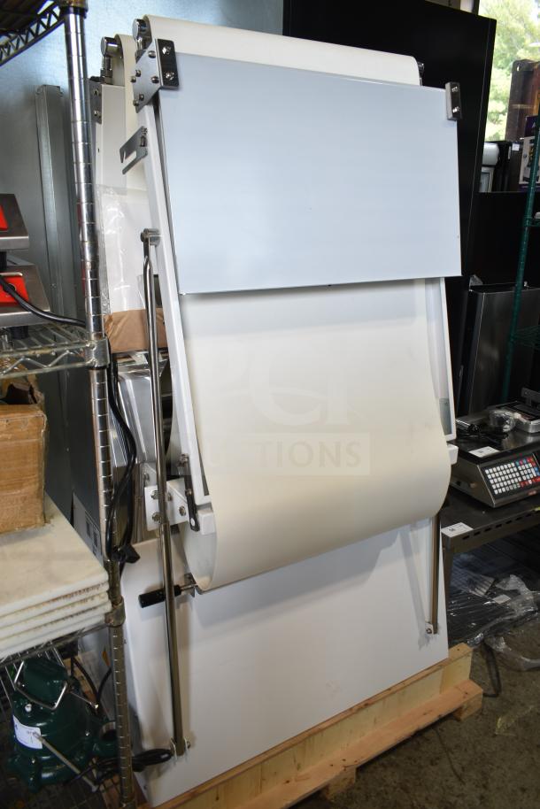 Brand new Estella DSF94 94" floor reversible dough sheeter, 110V, 1 phase. Scratch and dent condition. Model 348DSF94.