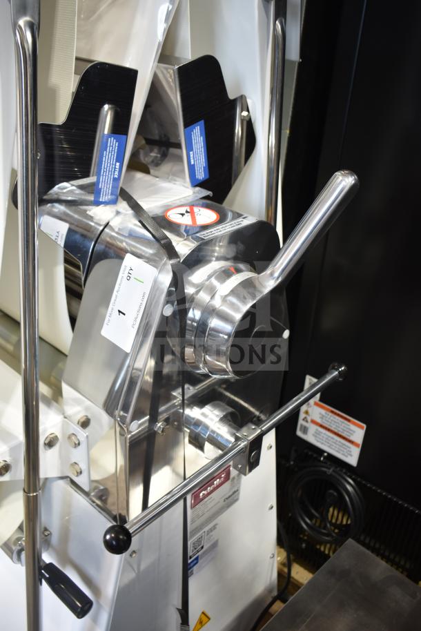 Estella DSF94 94" floor reversible dough sheeter, model 348DSF94. Brand new, scratch and dent. 110 volts, 1 phase.