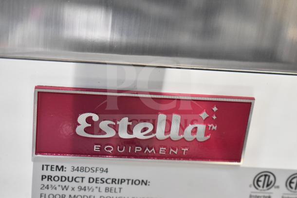 Brand new Estella DSF94 94" reversible dough sheeter. 110 volts, 1 phase. Model 348DSF94. Scratch and dent condition.