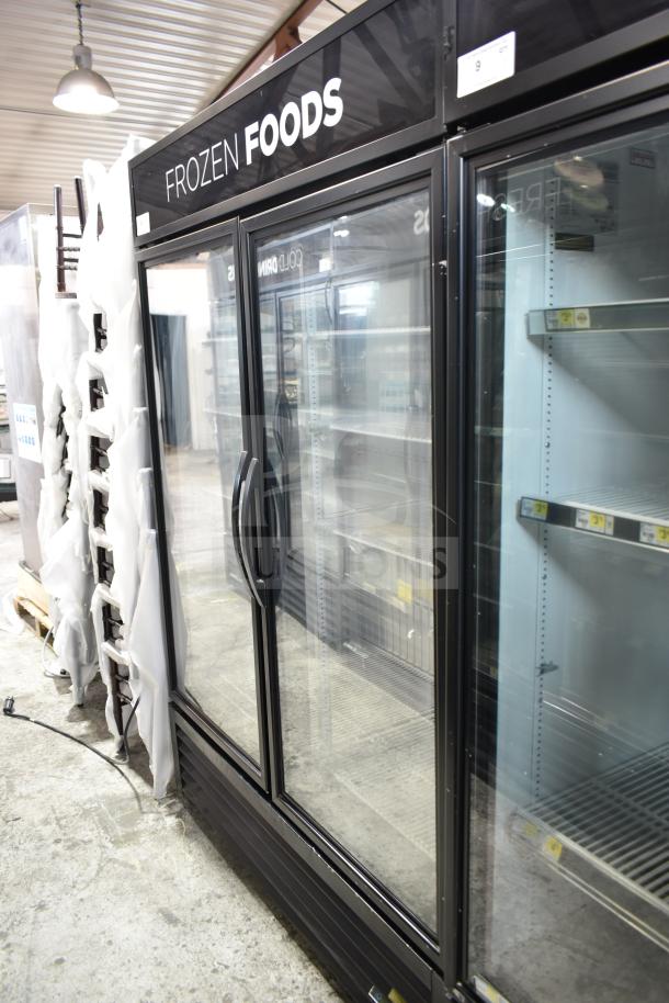 2020 True GDM-49F-HC commercial freezer merchandiser, 2-door, glass display, tested and working, 115/208-230V, 1 phase.