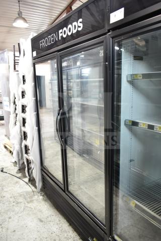2020 True GDM-49F-HC commercial freezer merchandiser, 2-door, glass display, tested and working, 115/208-230V, 1 phase.