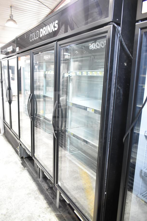 2017 True GDM-72-HC commercial 3-door reach-in cooler, black, labeled "Cold Drinks," excellent condition, tested working.