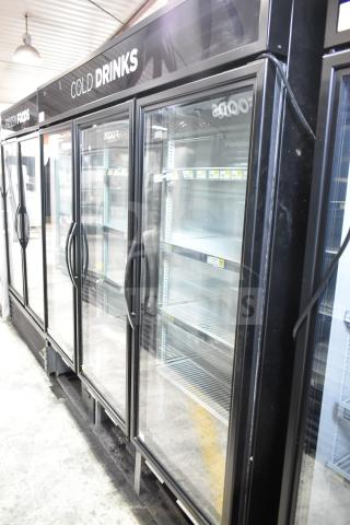 2017 True GDM-72-HC commercial 3-door reach-in cooler, black, labeled "Cold Drinks," excellent condition, tested working.
