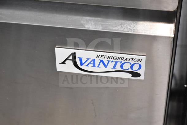 Brand new Avantco 178SSCFT60HC stainless steel refrigerated salad bar with logo, scratch and dent condition, on casters.