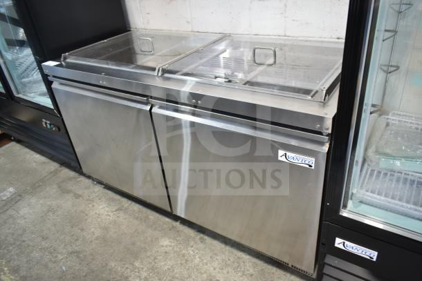 Avantco 178SSCFT60HC 60" stainless steel salad bar, brand new with minor scratches, on commercial casters, 115V.
