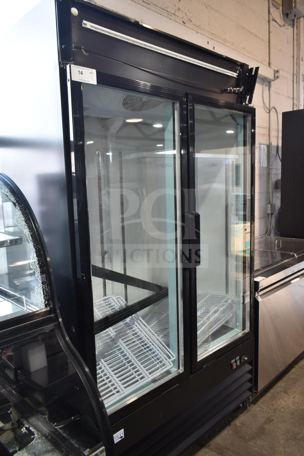 Brand new Avantco 178GDC40HCB commercial 2-door reach-in cooler on casters, 115V, 1 phase, glass doors.