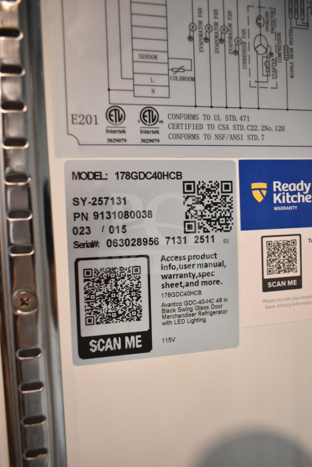 Brand new 2025 Avantco 178GDC40HCB commercial cooler, 2 doors, scratch and dent, 115V, 1 Phase, with commercial casters.