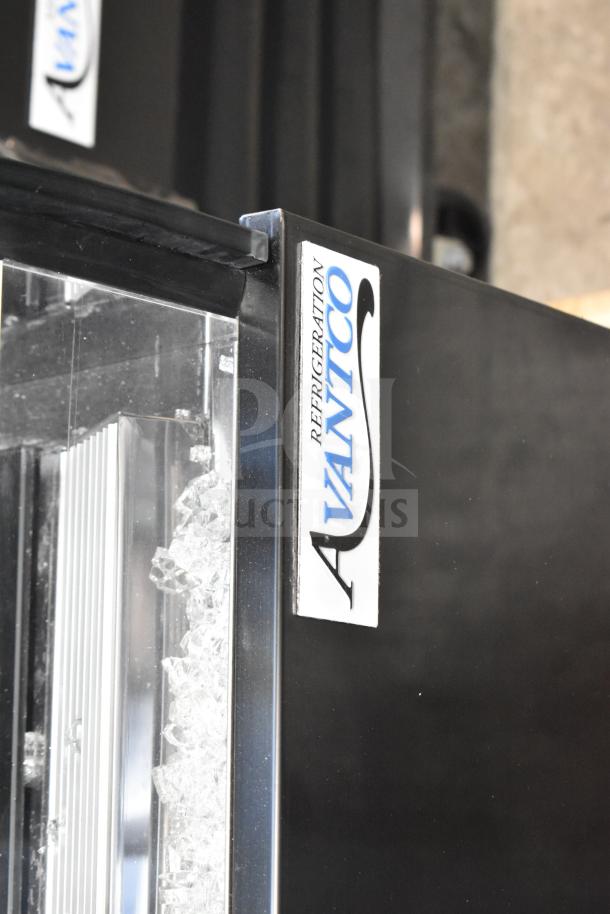 Avantco 178GDC40HCB Commercial Black Air Curtain Merchandiser, glass damage visible, 115V, 1 phase, brand new condition.