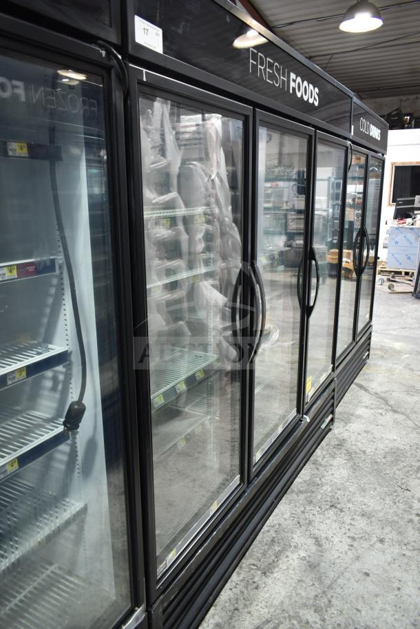 2017 True GDM-72-HC 3-door commercial cooler, black frame, glass doors, 115V, tested and working, for fresh foods display.