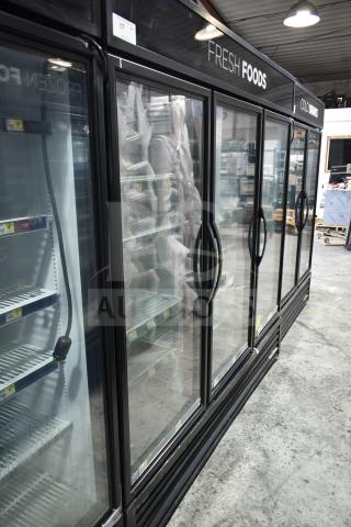 2017 True GDM-72-HC 3-door commercial cooler, black frame, glass doors, 115V, tested and working, for fresh foods display.