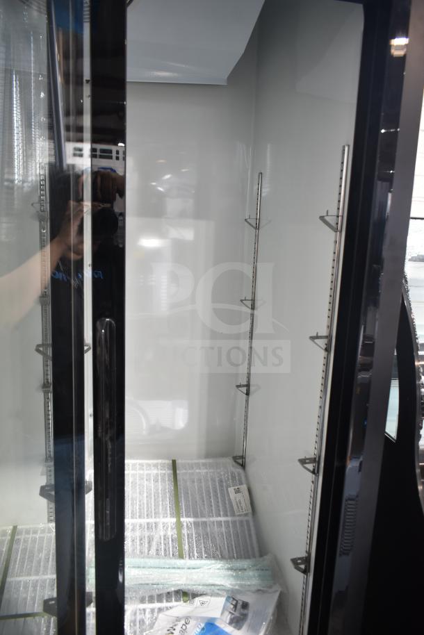 Brand new Avantco 178GDS33HCB 40" merchandiser fridge with sliding glass doors, LED lighting, and scratch and dent condition.